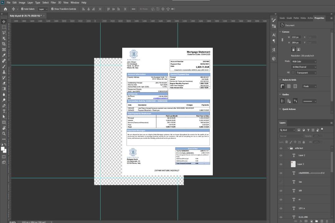 Modèle Word et PDF de relevé hypothécaire de la Banque d'Italie d'Italie template
